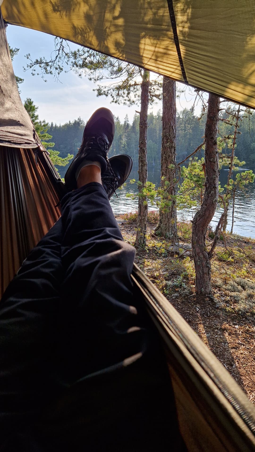 View of the lake from a hammock.