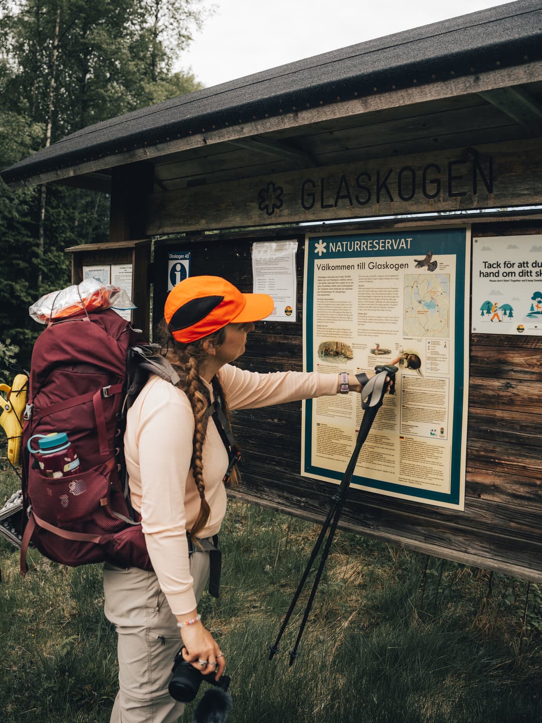 Peron pointing at a Glaskogen infoboard. Peron pointing at a Glaskogen infoboard.